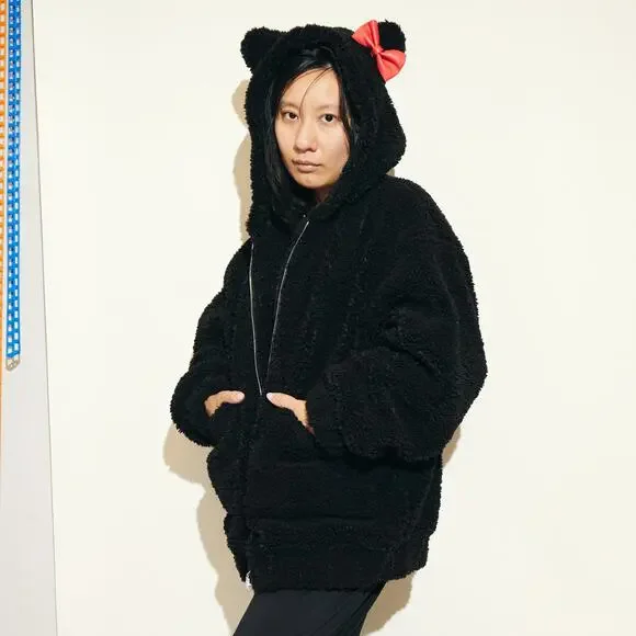 Dolls Kill x Hello Kitty Black Fuzzy Hoodie Size L